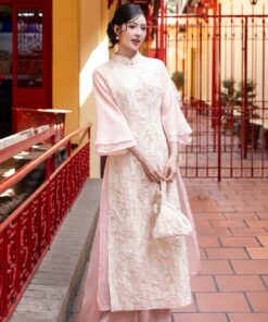 ÁO DÀI GẤM HỒNG